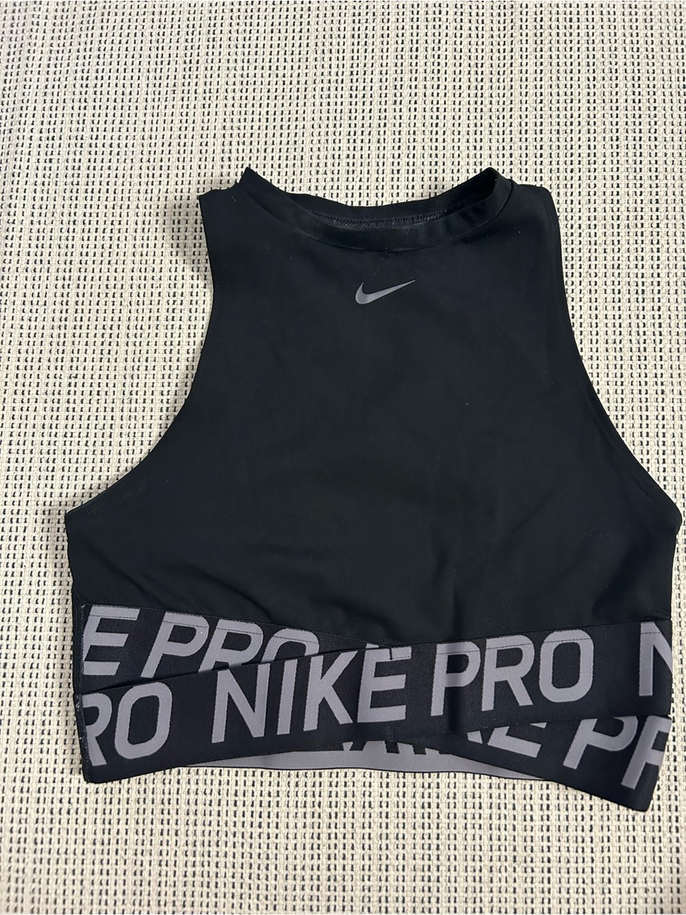 Nike Black High Neck Pro Sports Bra with Gray Logo Band